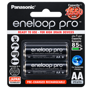 باتری قلمی شارژی پاناسونیک Eneloop Pro AA 1.2 ولت 2550 میلی‌آمپر بسته 2 عددی