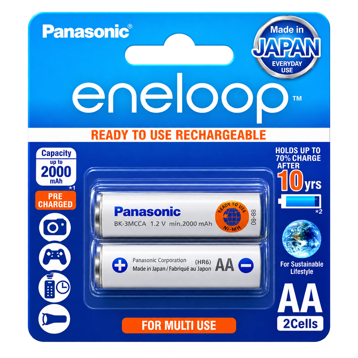 باتری قلمی شارژی پاناسونیک Eneloop AA 1.2 ولت 2000 میلیآمپر بسته 2 عددی