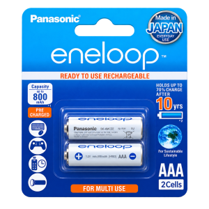 باتری نیم قلمی شارژی پاناسونیک Eneloop AAA 1.2 ولت 800 میلی‌آمپر بسته 2 عددی