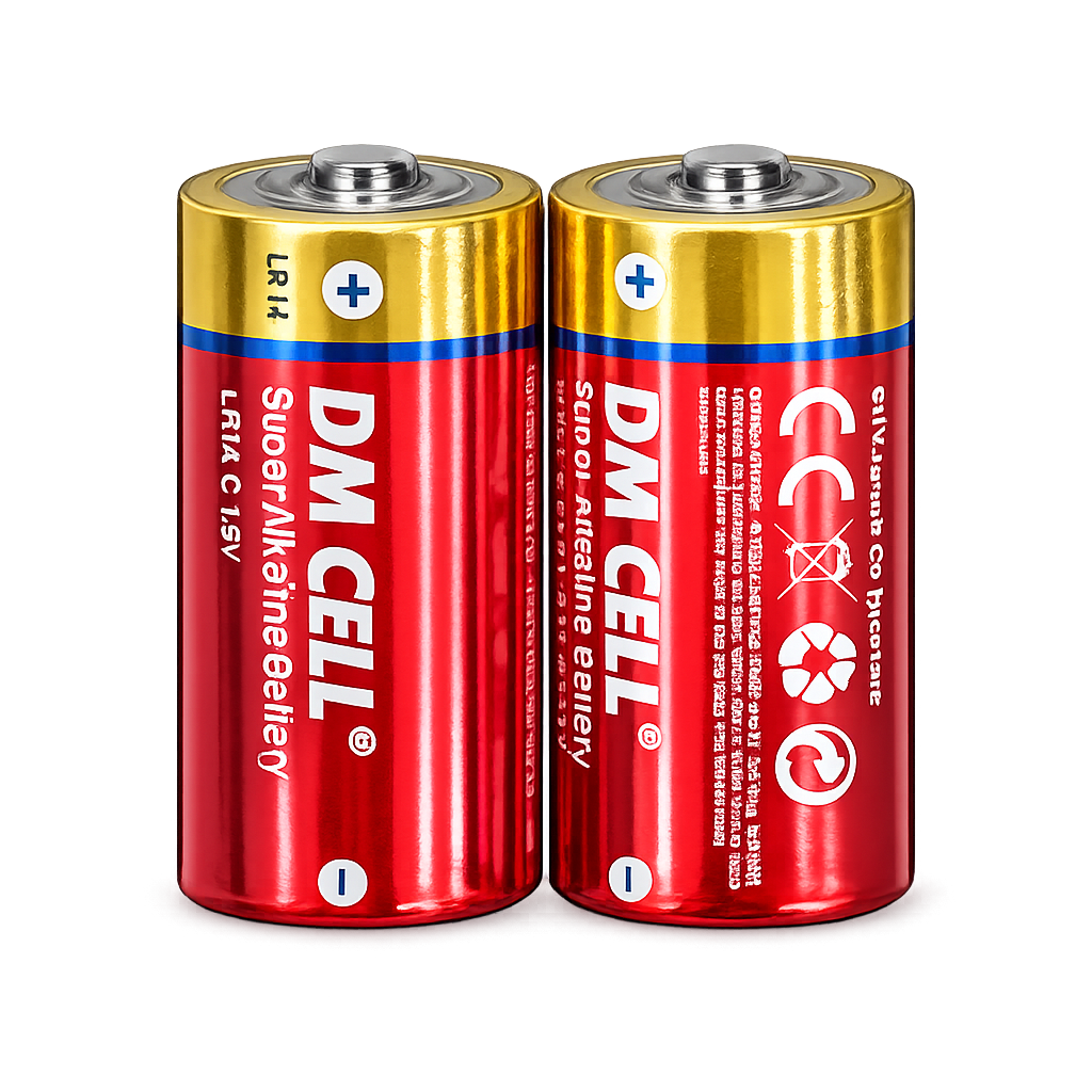 باتری آلکالاین سایز C دی ام سل DM CELL مدل LR14 1.5 ولت بسته 2 عددی