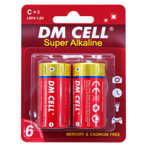باتری آلکالاین سایز C دی ام سل DM CELL مدل LR14 1.5 ولت بسته 2 عددی