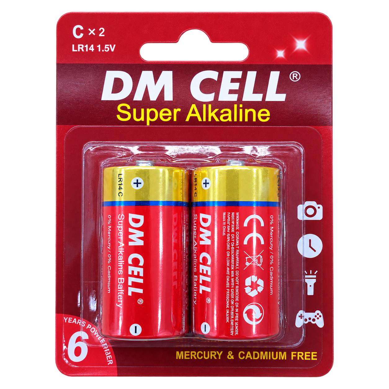 باتری آلکالاین سایز C دی ام سل DM CELL مدل LR14 1.5 ولت بسته 2 عددی