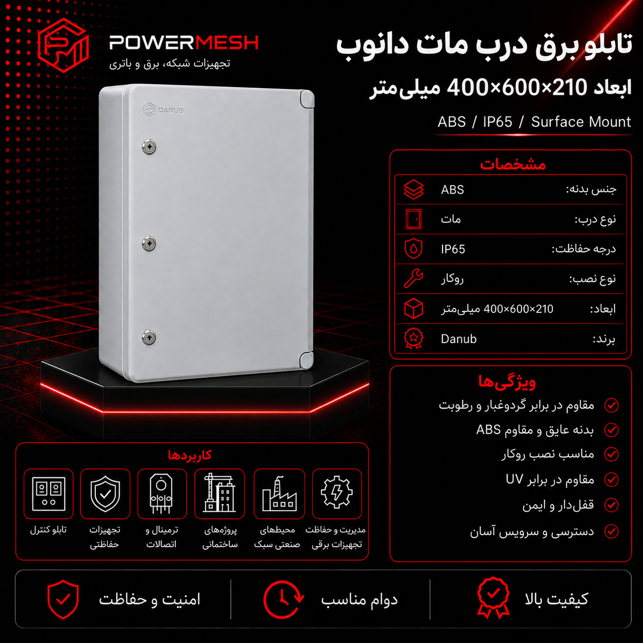تابلو برق درب مات دانوب ابعاد 400×600×210 میلیمتر