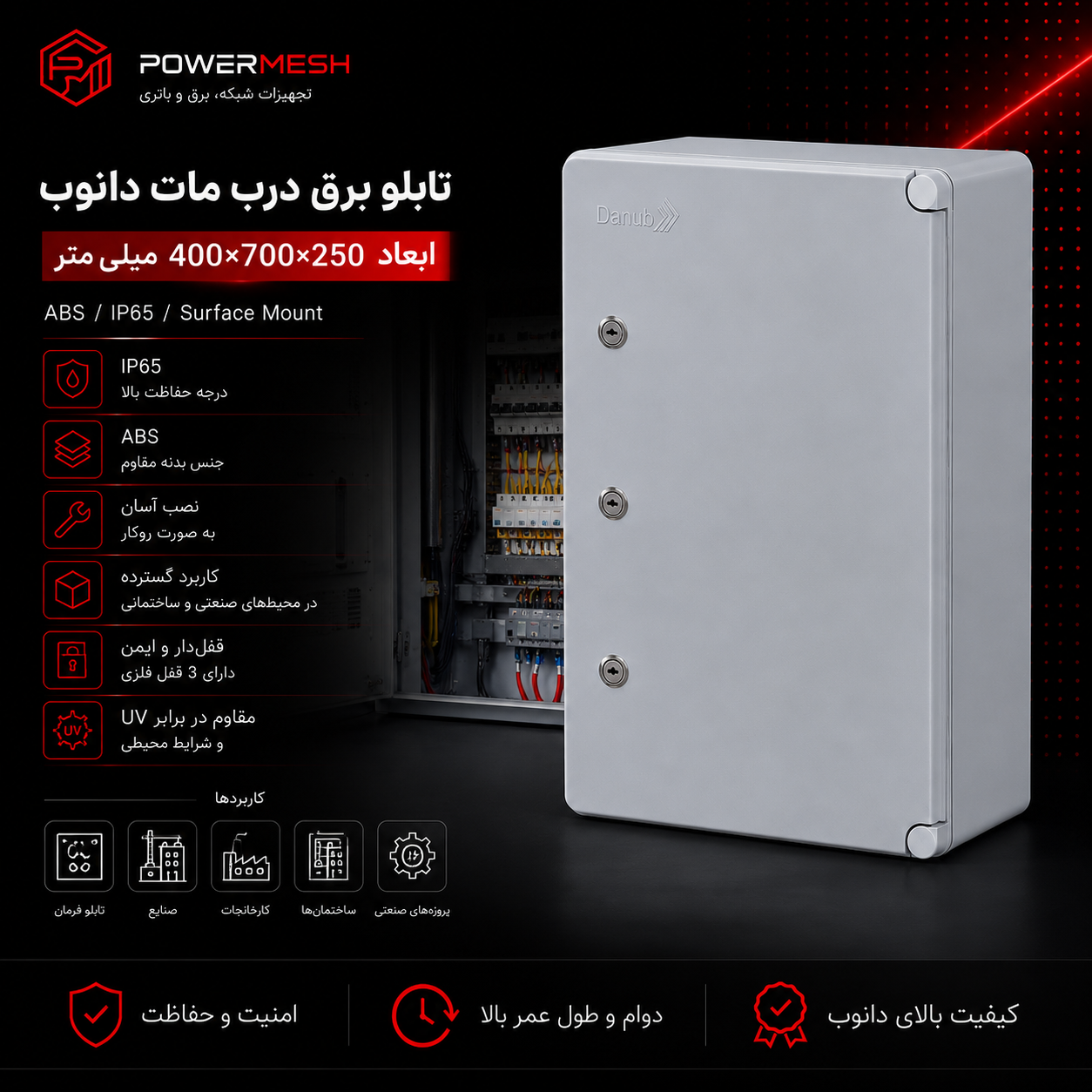 تابلو برق درب مات دانوب ابعاد 500×700×250 میلیمتر