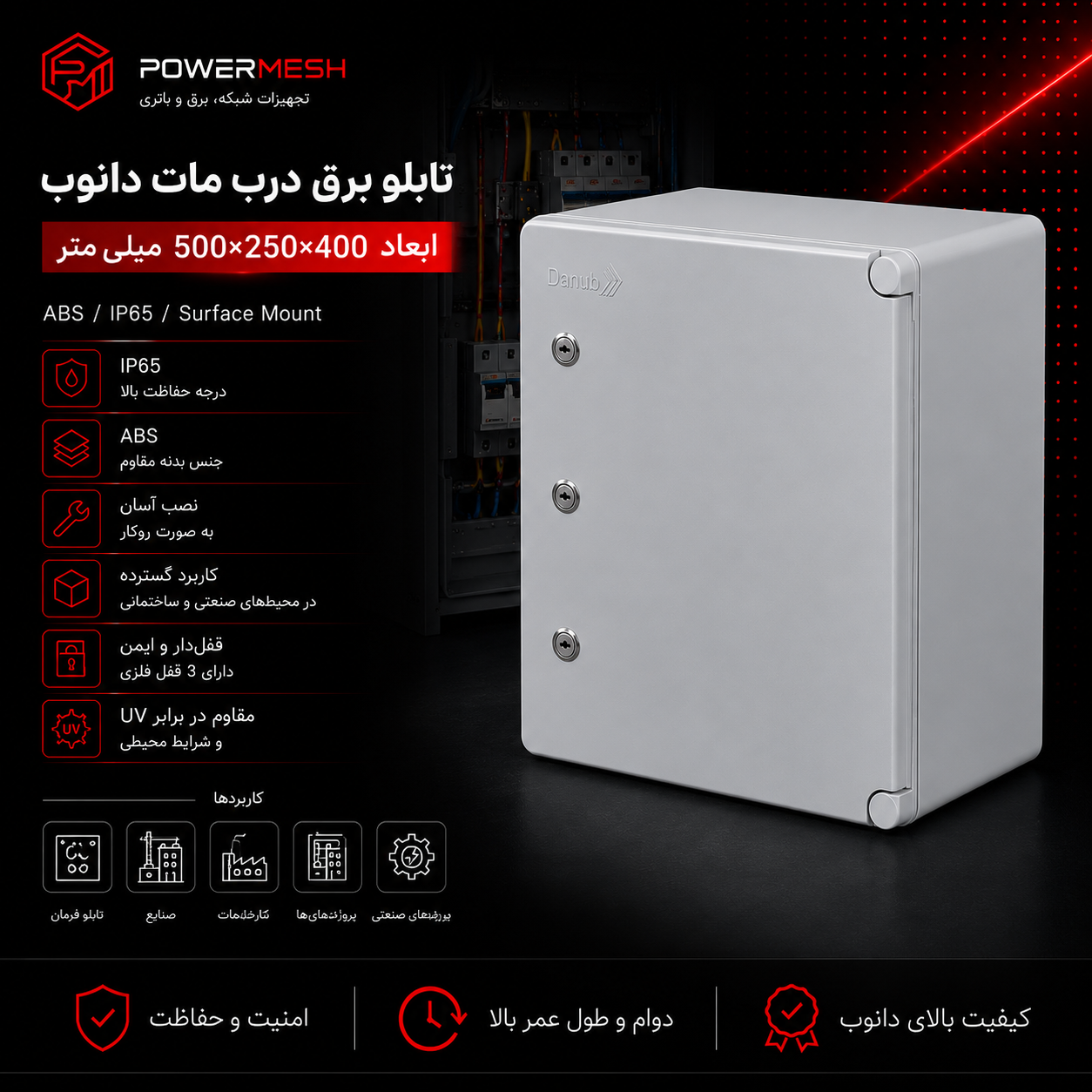 تابلو برق درب مات دانوب ابعاد 400×500×250 میلیمتر