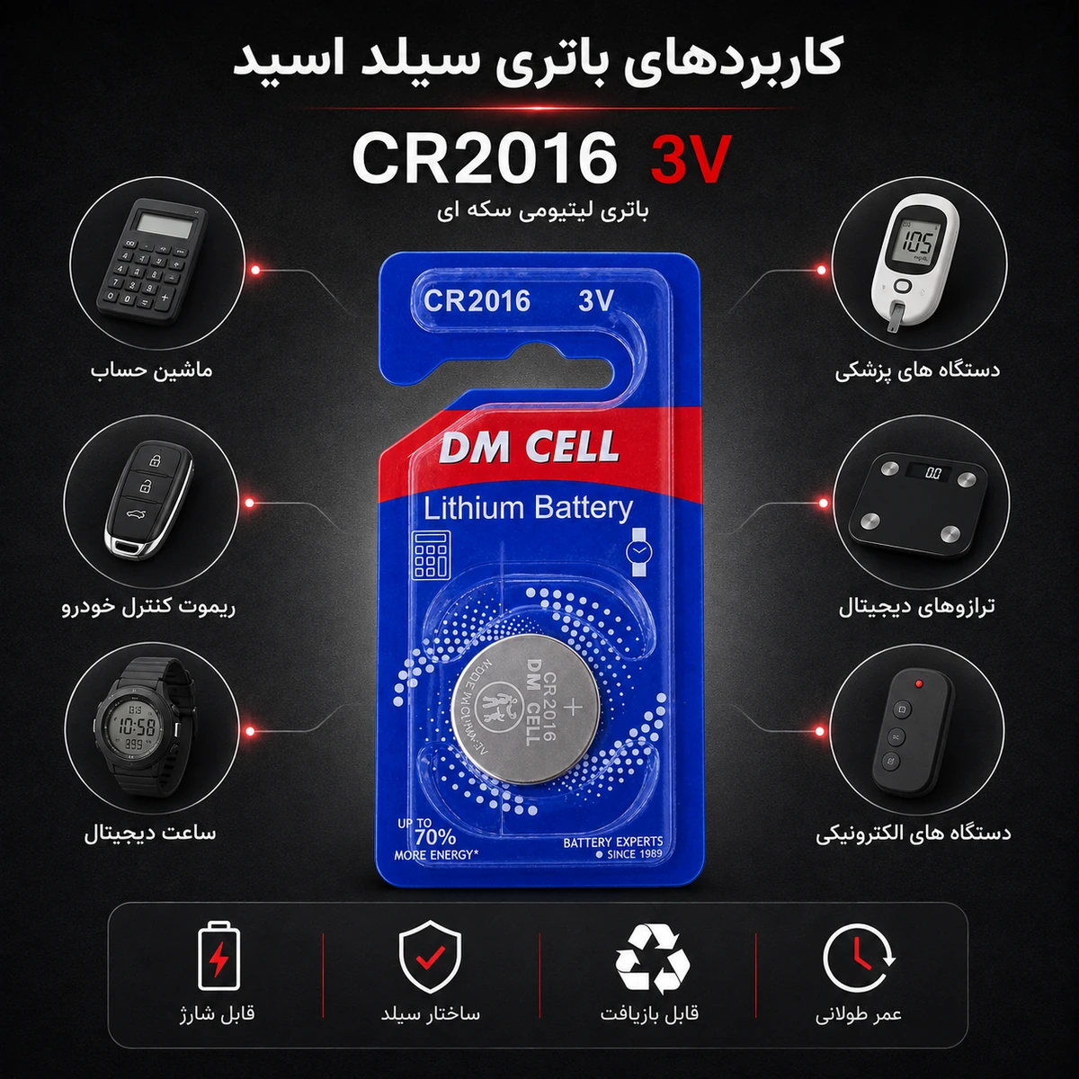 باتری سکه ای لیتیومی 3 ولت DM CELL مدل CR2016 - تصویر 2