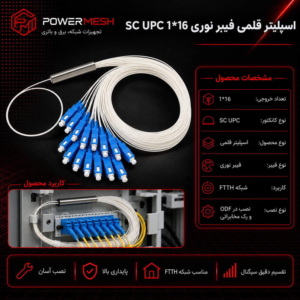 اسپلیتر قلمی فیبر نوری SC UPC نسبت 1×16 - تصویر 2