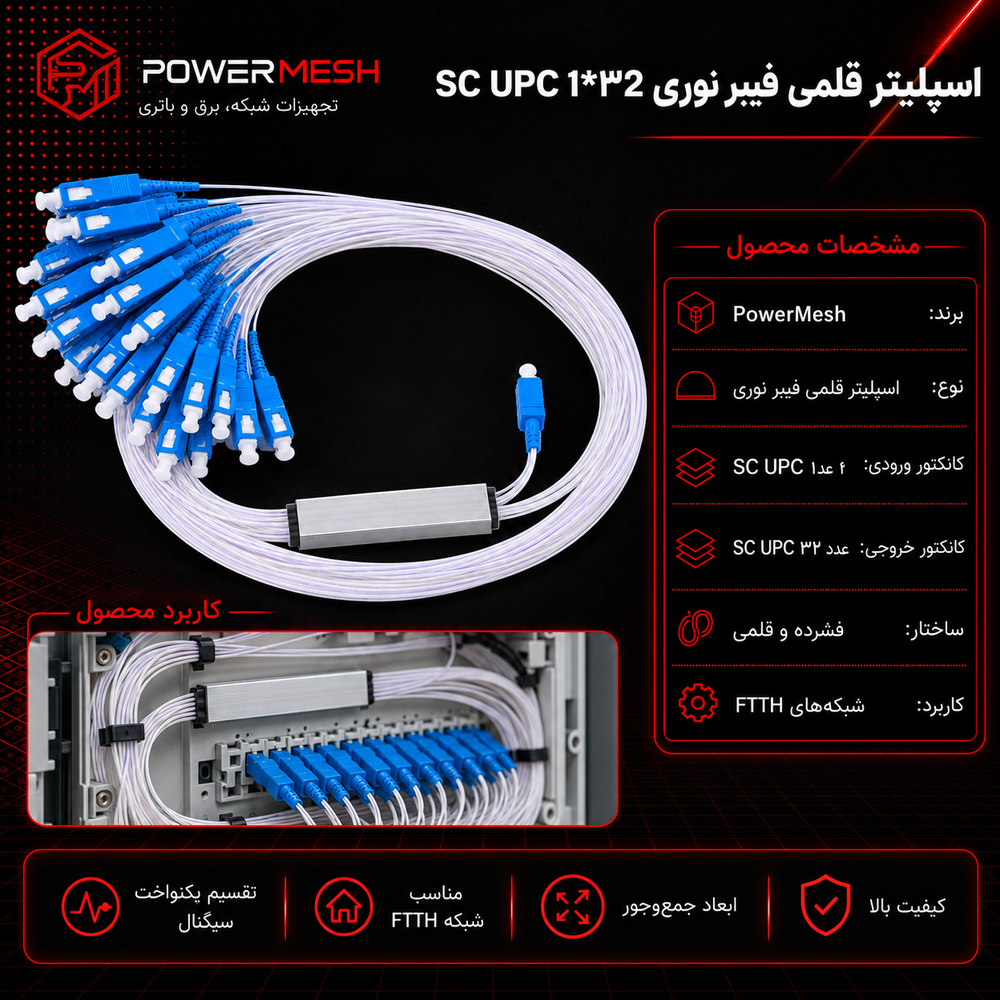 اسپلیتر قلمی فیبر نوری SC UPC نسبت 1×32 - تصویر 2